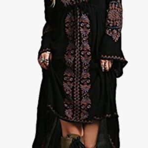 Black Dress with Pink Embroidery